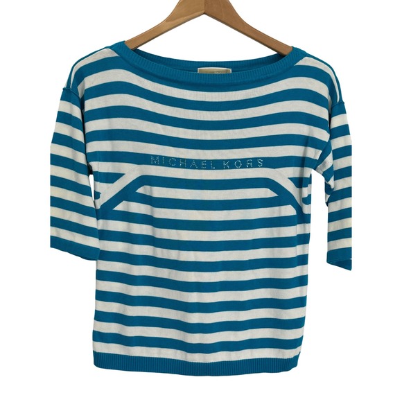 Michael Kors Sweaters - Michael Kors Striped Boat Neck 3/4 Sleeve Sweater Blouse Top Womens P/S